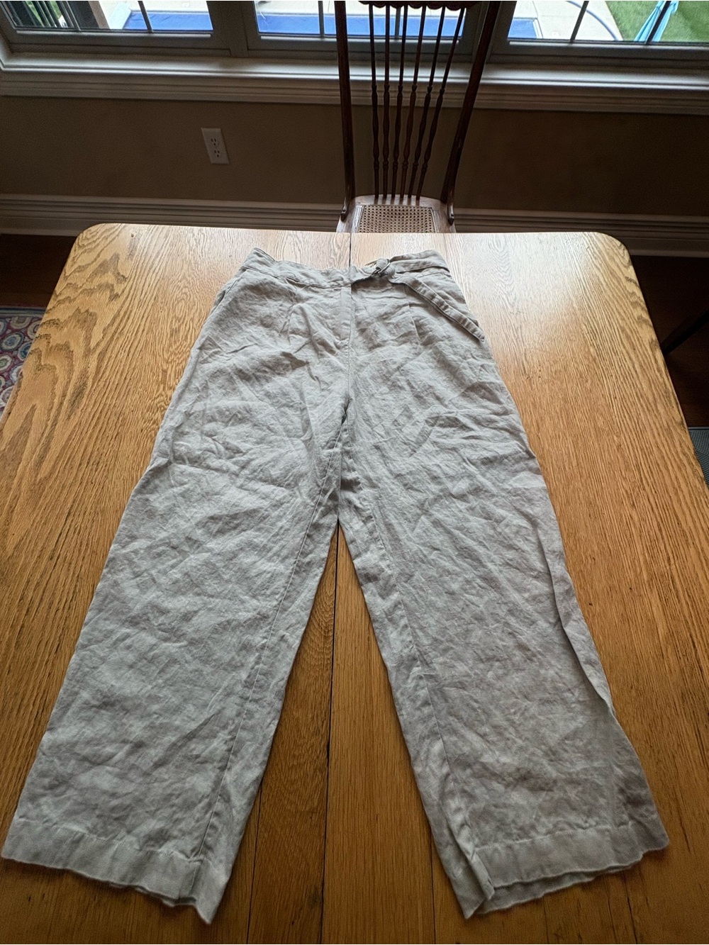 H Halston 100% Natural Linen Cropped Wide Leg Pants Size Large